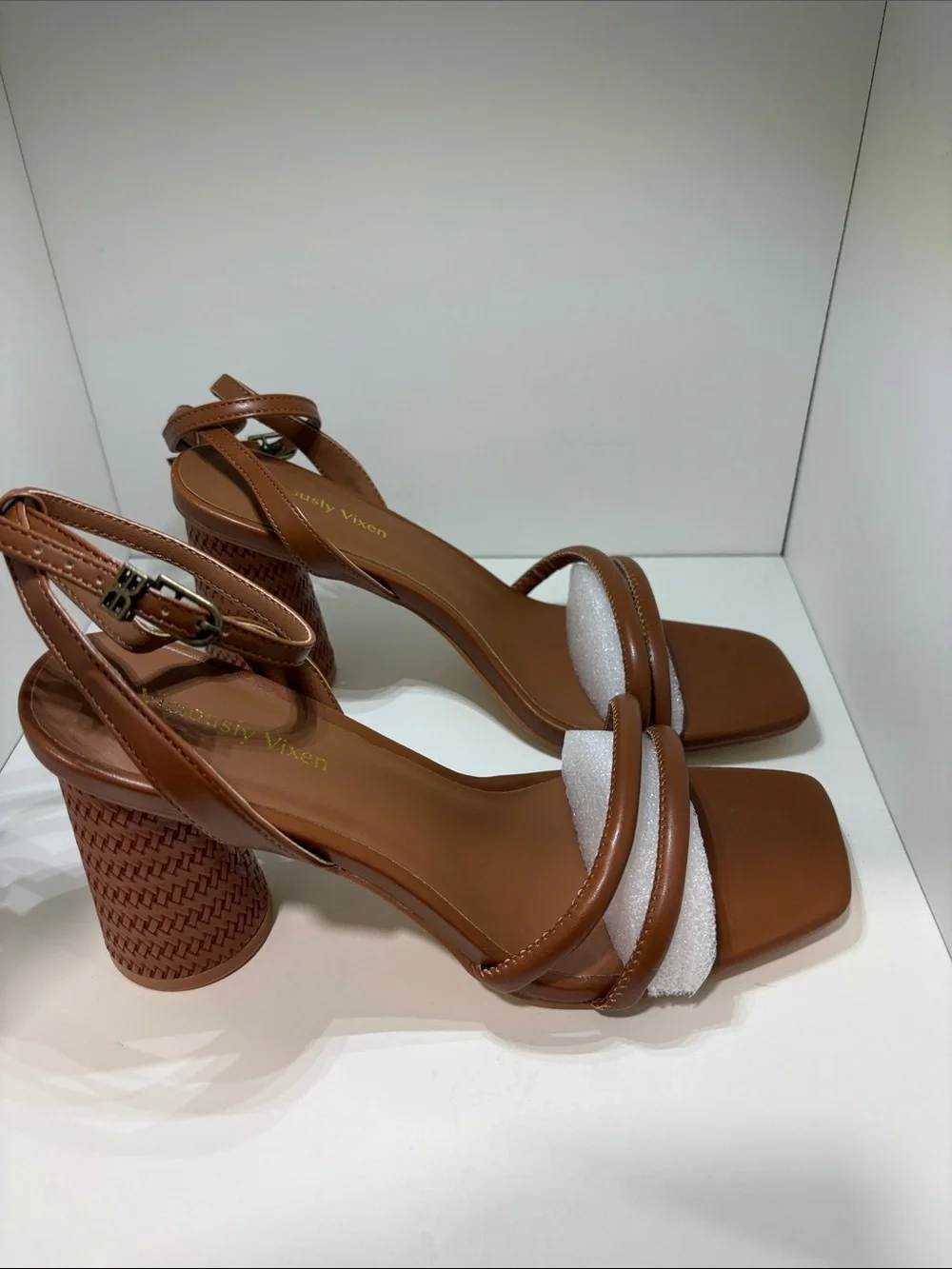 Minimal Brown Leather Ankle-Strap Block Heels